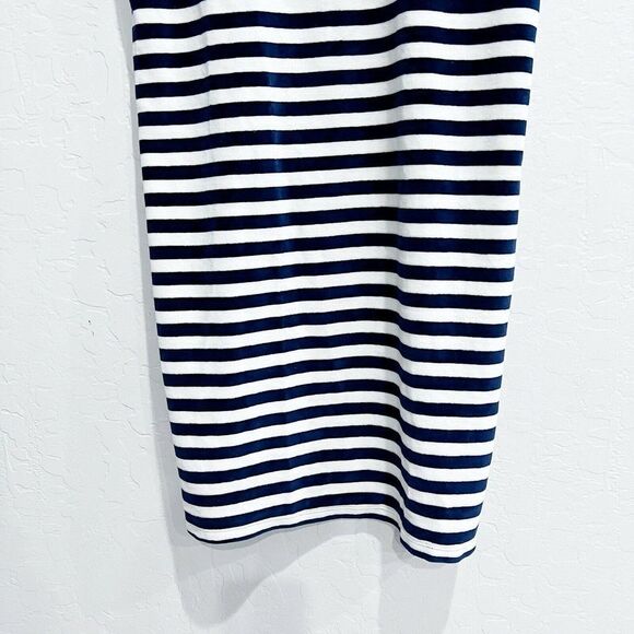 Madewell Blue White Stripe Print Velour Velvet Pullover Tee Midi Dress Small EUC - Picture 7 of 8